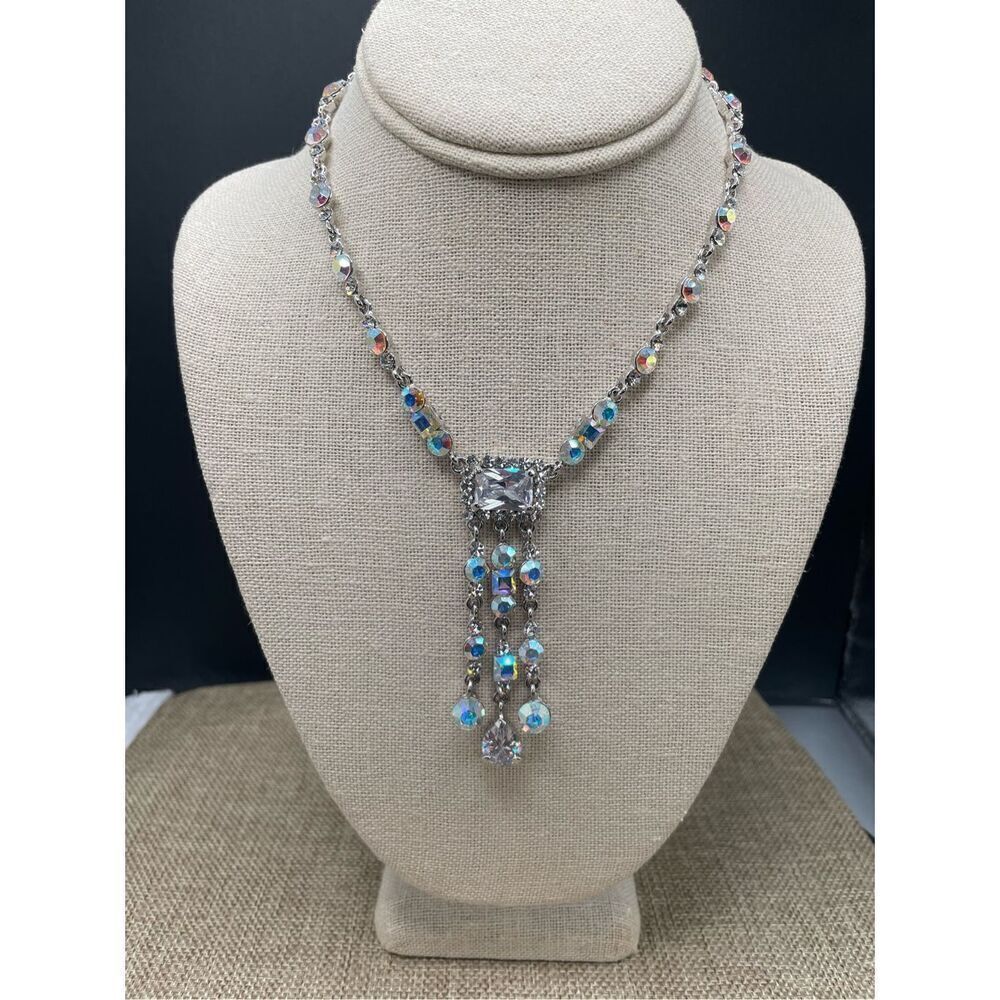 Rhinestone Statement Necklace Silver Prom Wedding Sparkle Bling
